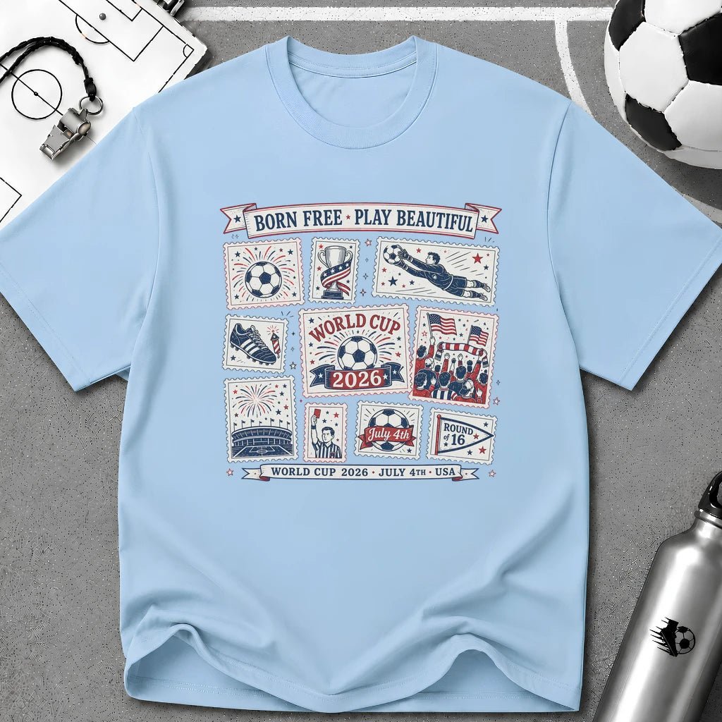 Independence Day - Retro Collage Grid Soccer Fan T-Shirt - soccer fan t-shirt | GoalRush Studio