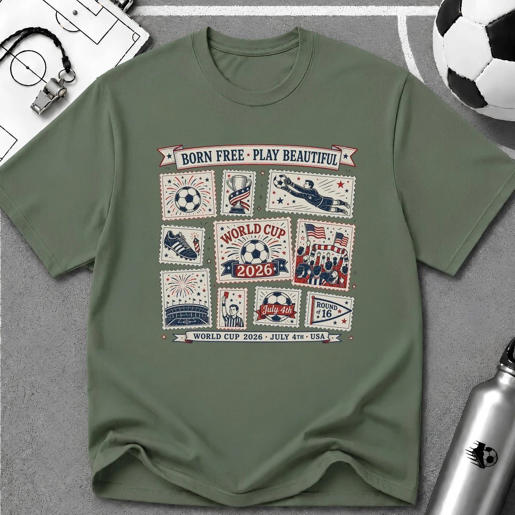 Independence Day - Retro Collage Grid Soccer Fan T-Shirt - soccer fan t-shirt | GoalRush Studio