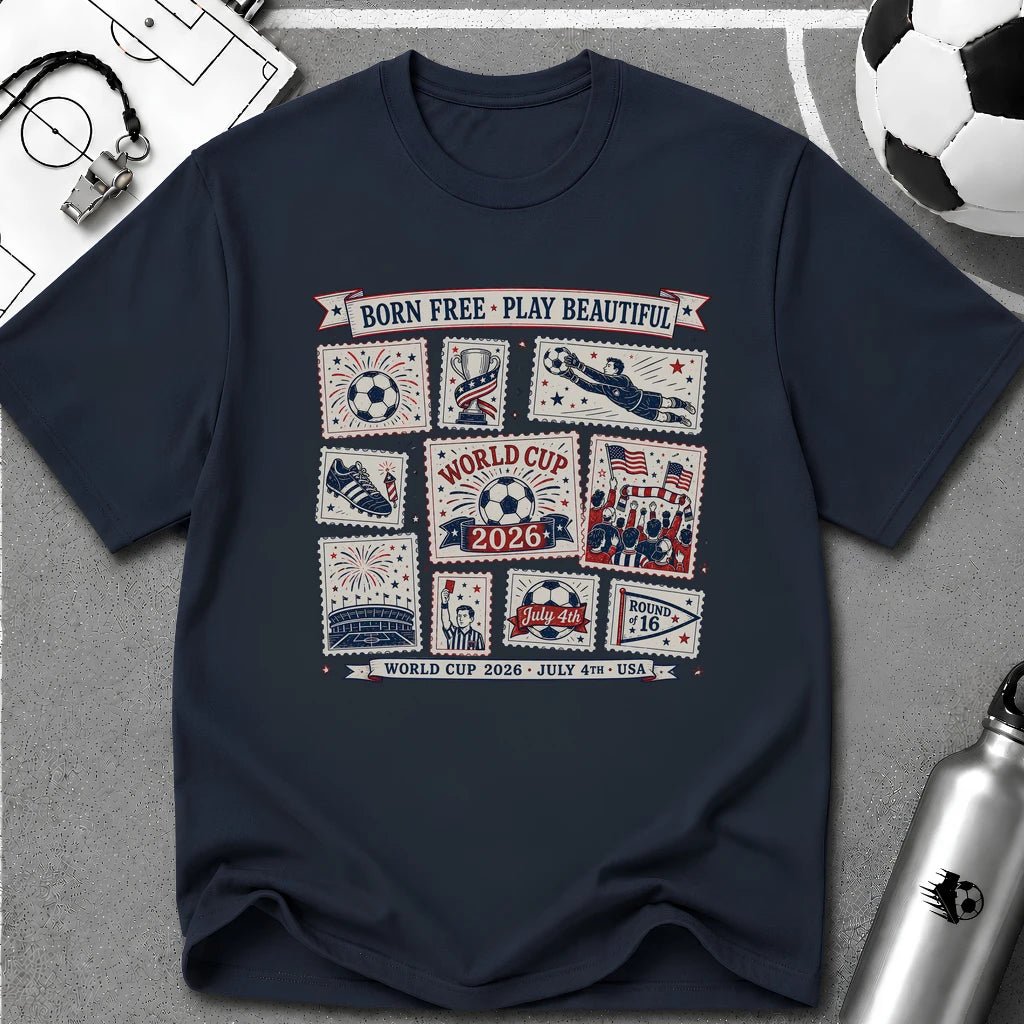 Independence Day - Retro Collage Grid Soccer Fan T-Shirt - soccer fan t-shirt | GoalRush Studio