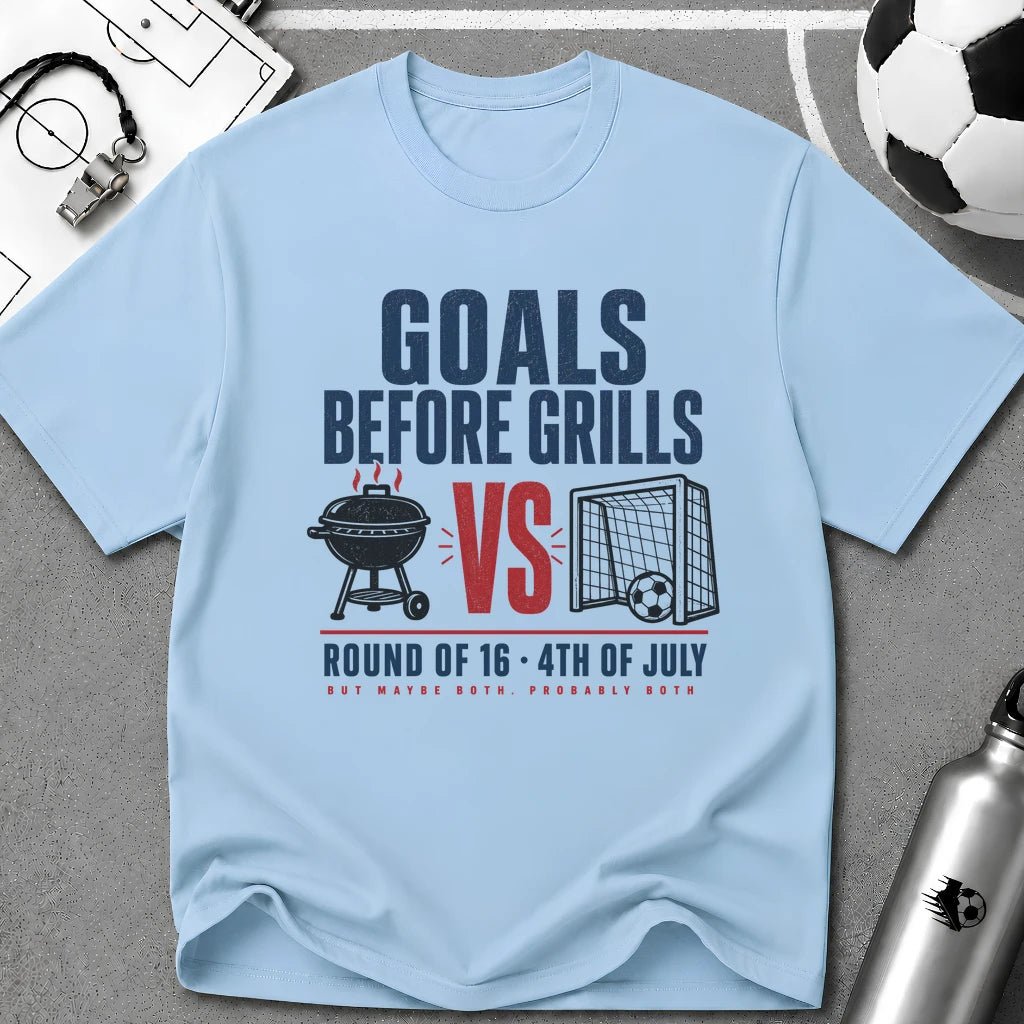 Independence Day - Soccer Fan Goals Before BBQ T-Shirt - soccer fan t-shirt | GoalRush Studio