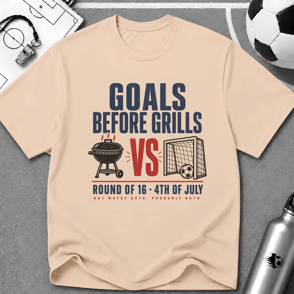 Independence Day - Soccer Fan Goals Before BBQ T-Shirt - soccer fan t-shirt | GoalRush Studio