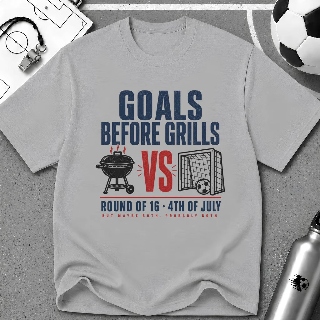 Independence Day - Soccer Fan Goals Before BBQ T-Shirt - soccer fan t-shirt | GoalRush Studio