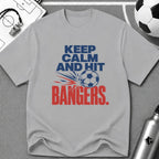 Keep Calm and Hit Bangers Typography T-Shirt - soccer fan t-shirt | GoalRush Studio