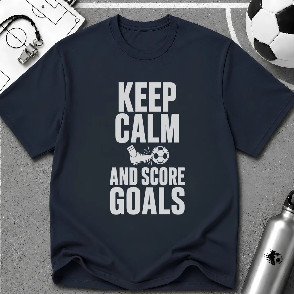 Keep Calm and Score Goals Typography T-Shirt - soccer fan t-shirt | GoalRush Studio