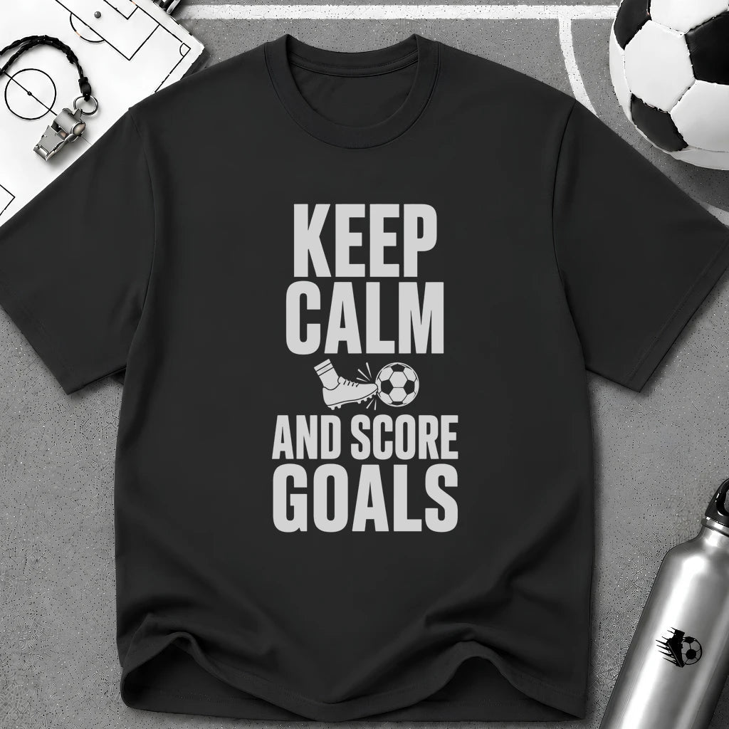 Keep Calm and Score Goals Typography T-Shirt - soccer fan t-shirt | GoalRush Studio