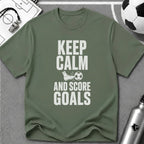 Keep Calm and Score Goals Typography T-Shirt - soccer fan t-shirt | GoalRush Studio