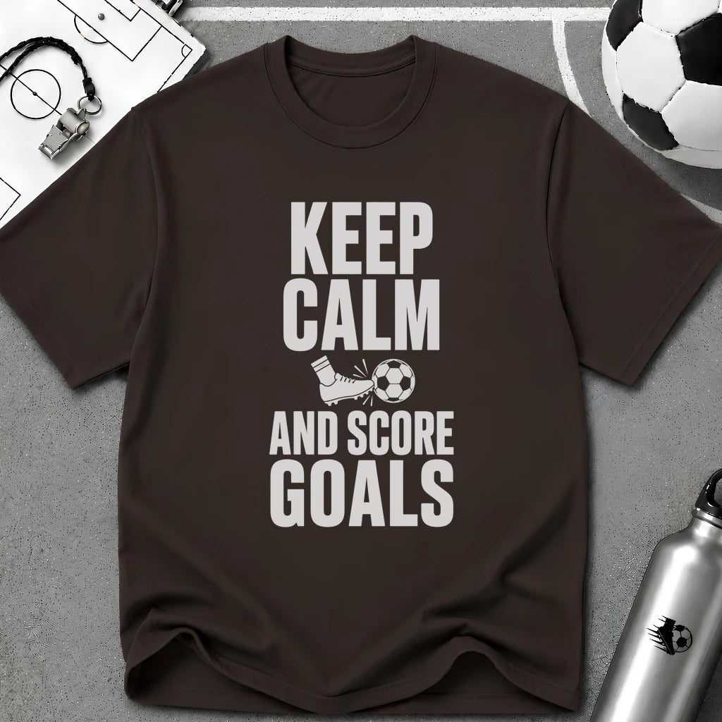 Keep Calm and Score Goals Typography T-Shirt - soccer fan t-shirt | GoalRush Studio