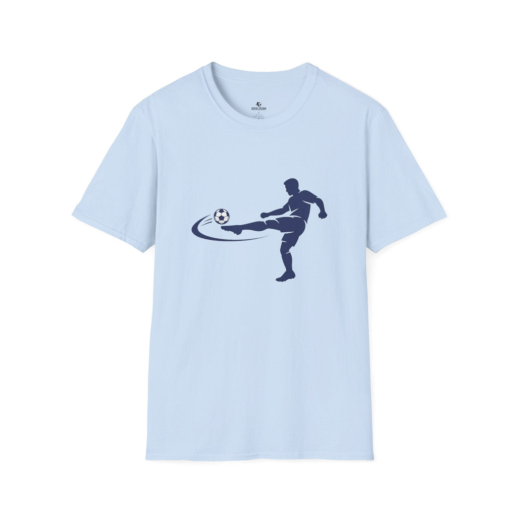 Minimalist Silhouette Strike Soccer Graphic T-Shirt - soccer fan t-shirt | GoalRush Studio