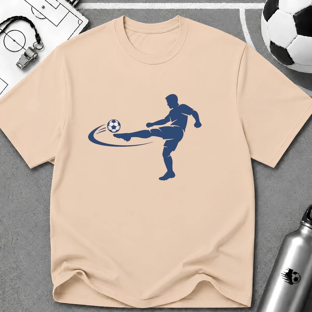 Minimalist Silhouette Strike Soccer Graphic T-Shirt - soccer fan t-shirt | GoalRush Studio