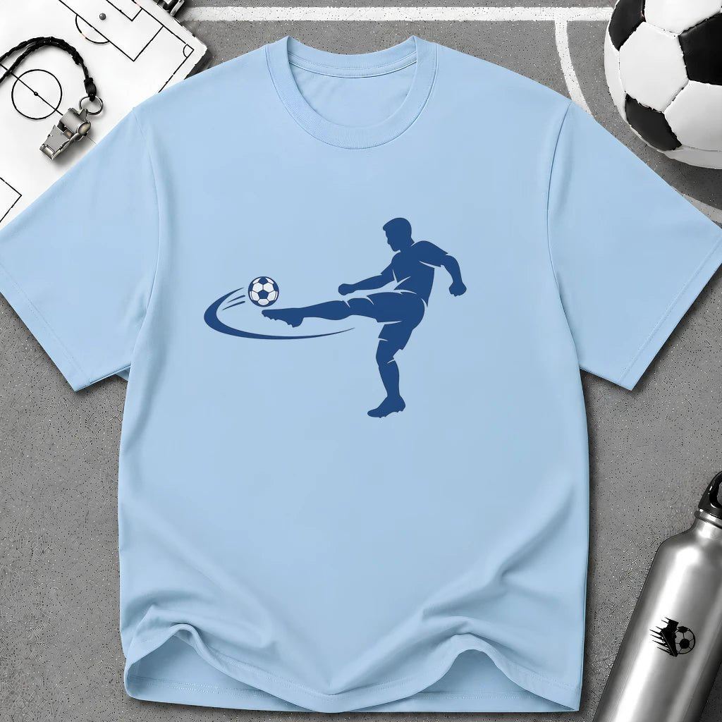 Minimalist Silhouette Strike Soccer Graphic T-Shirt - soccer fan t-shirt | GoalRush Studio