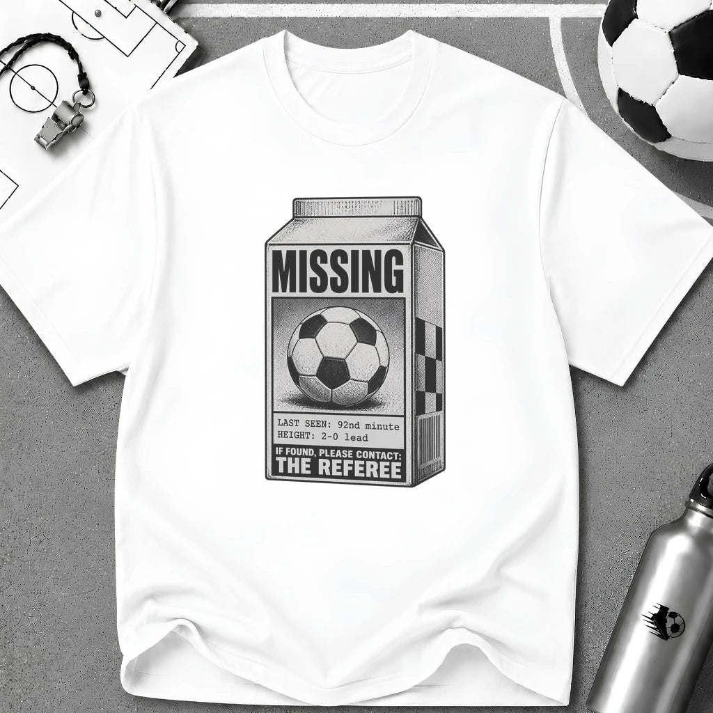 Missing Ball Milk Carton T-Shirt - soccer fan t-shirt | GoalRush Studio