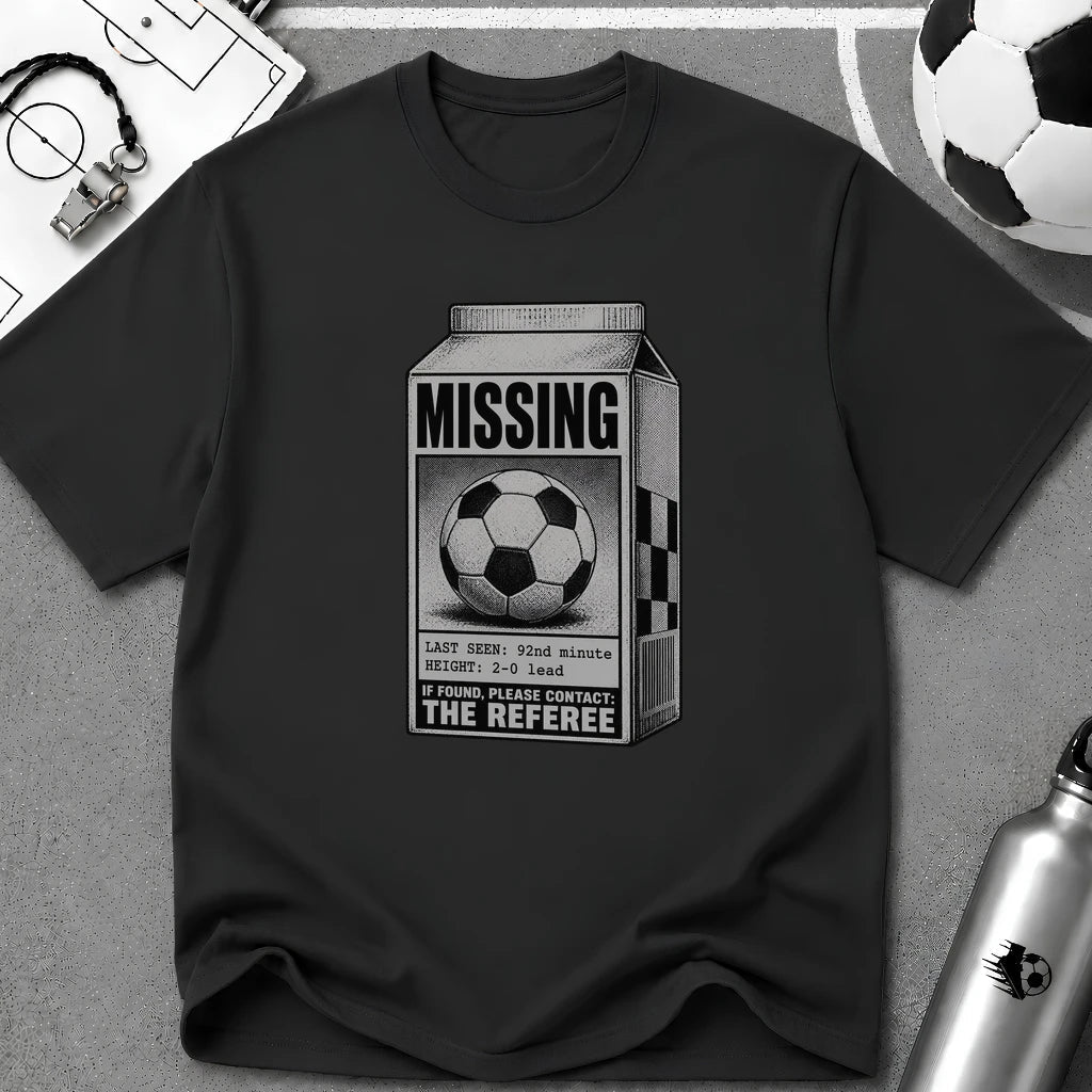 Missing Ball Milk Carton T-Shirt - soccer fan t-shirt | GoalRush Studio