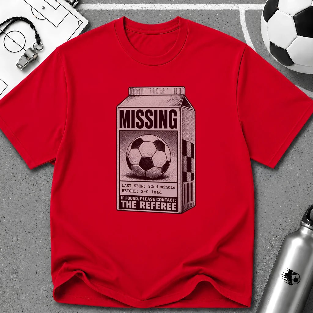 Missing Ball Milk Carton T-Shirt - soccer fan t-shirt | GoalRush Studio
