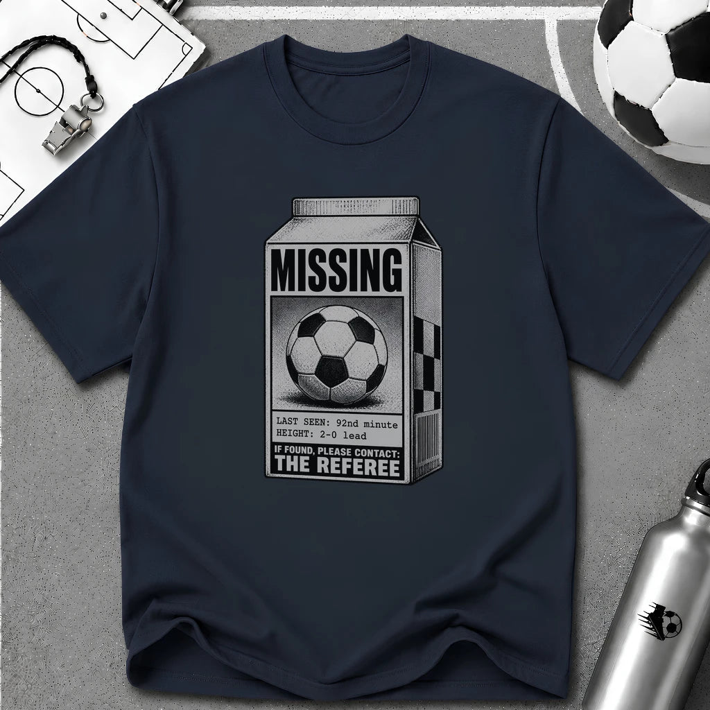 Missing Ball Milk Carton T-Shirt - soccer fan t-shirt | GoalRush Studio