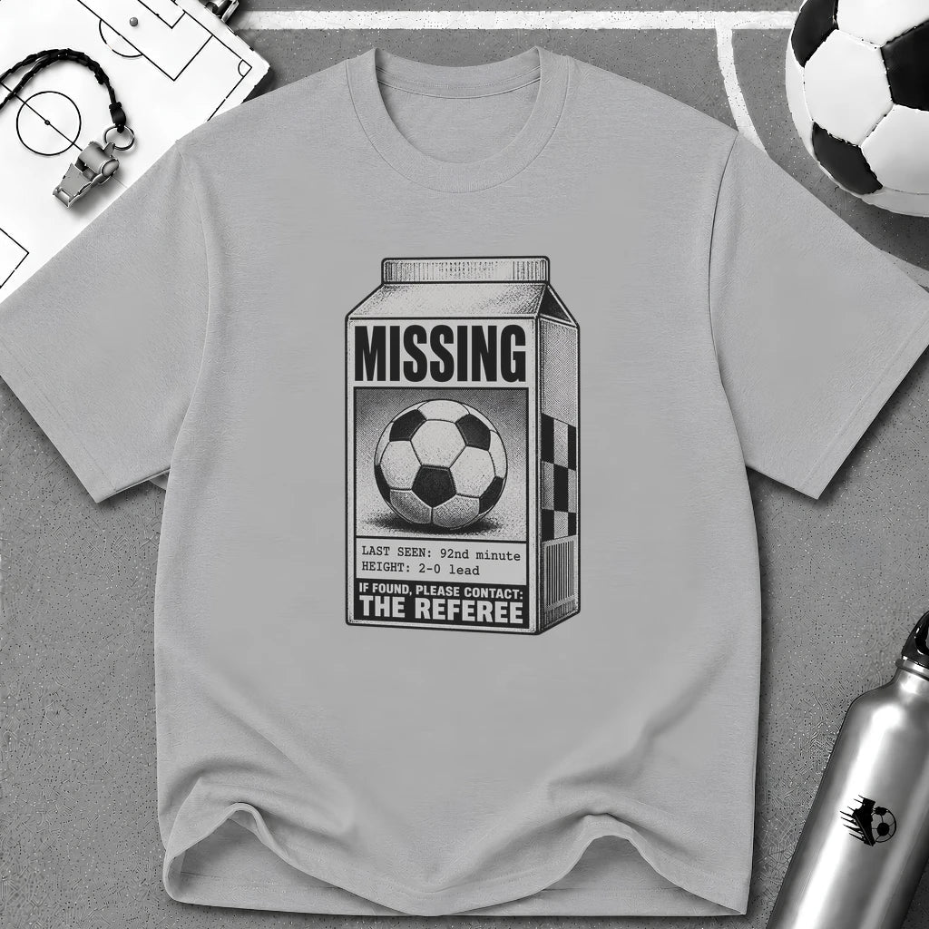 Missing Ball Milk Carton T-Shirt - soccer fan t-shirt | GoalRush Studio