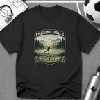 Nature Runner Graphic T-Shirt "Chasing Goals Since Dawn" - soccer fan t-shirt | GoalRush Studio