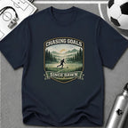 Nature Runner Graphic T-Shirt "Chasing Goals Since Dawn" - soccer fan t-shirt | GoalRush Studio