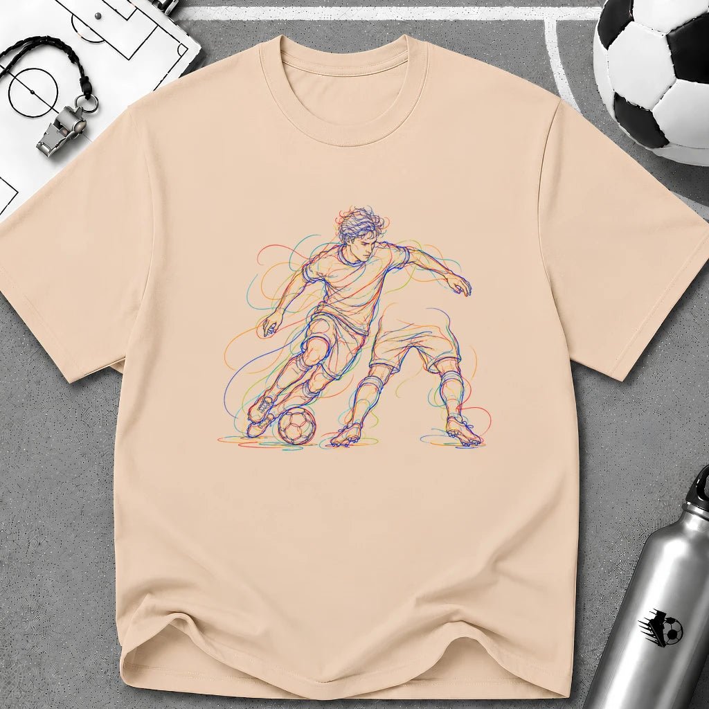 Nutmeg / Skill Move. Through The Gate Multi-Line Colour Art T-Shirt - soccer fan t-shirt | GoalRush Studio