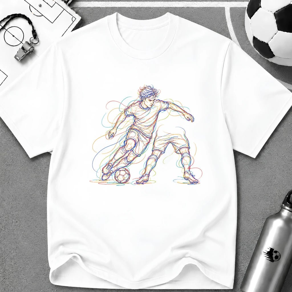 Nutmeg / Skill Move. Through The Gate Multi-Line Colour Art T-Shirt - soccer fan t-shirt | GoalRush Studio