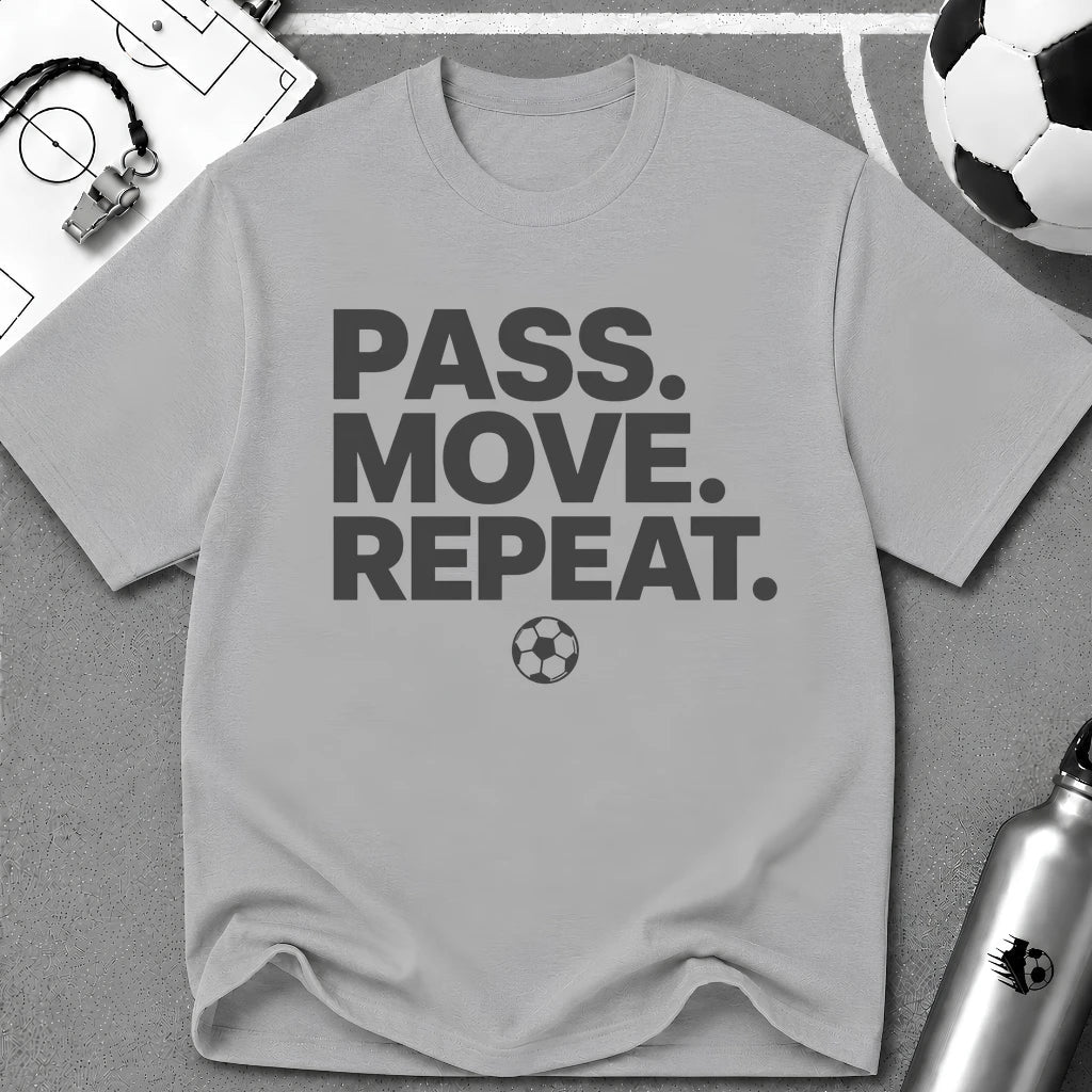 Pass Move Repeat Typography T-Shirt - soccer fan t-shirt | GoalRush Studio