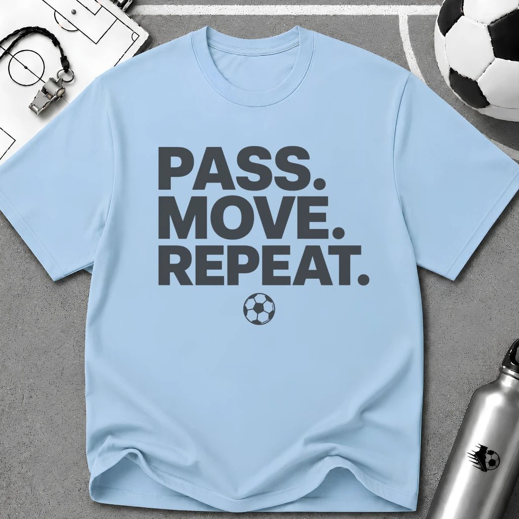 Pass Move Repeat Typography T-Shirt - soccer fan t-shirt | GoalRush Studio