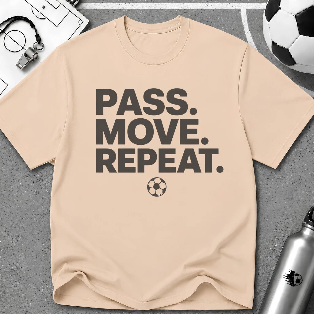 Pass Move Repeat Typography T-Shirt - soccer fan t-shirt | GoalRush Studio