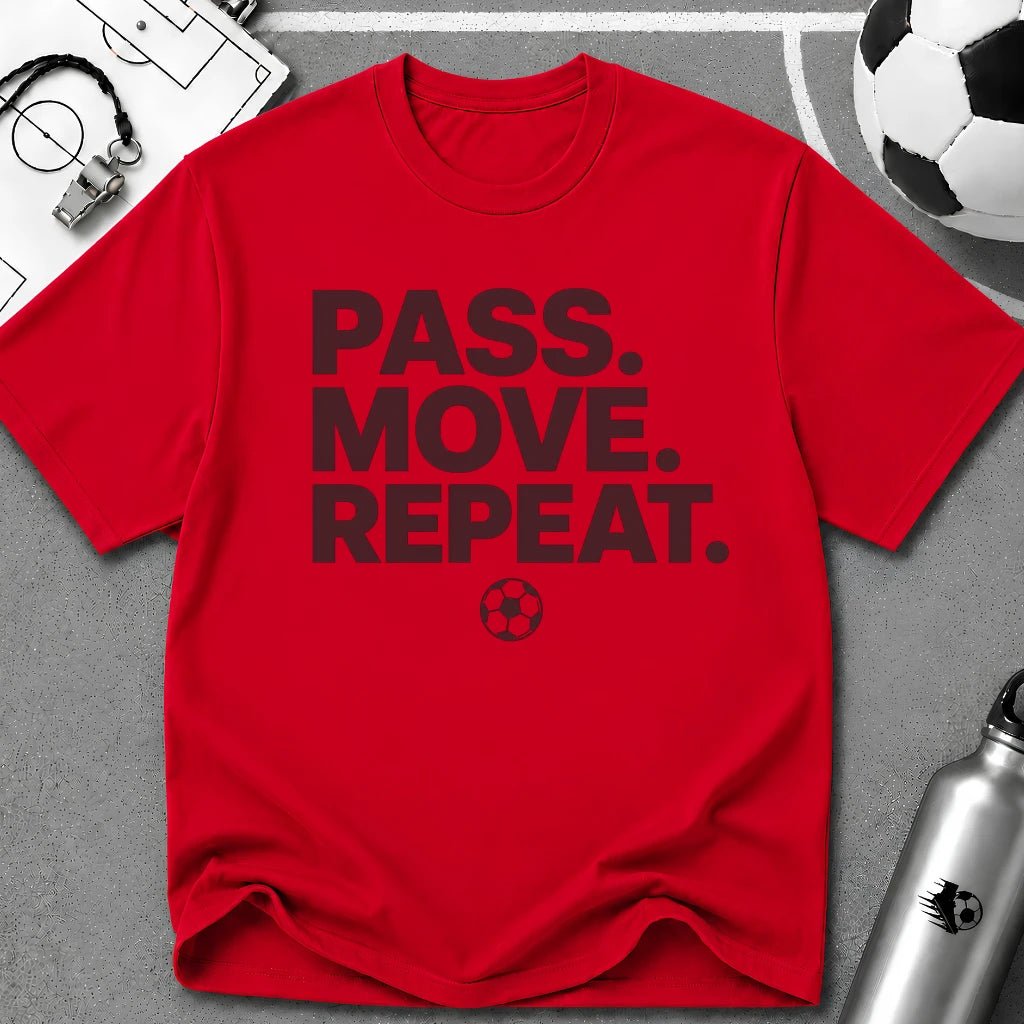 Pass Move Repeat Typography T-Shirt - soccer fan t-shirt | GoalRush Studio