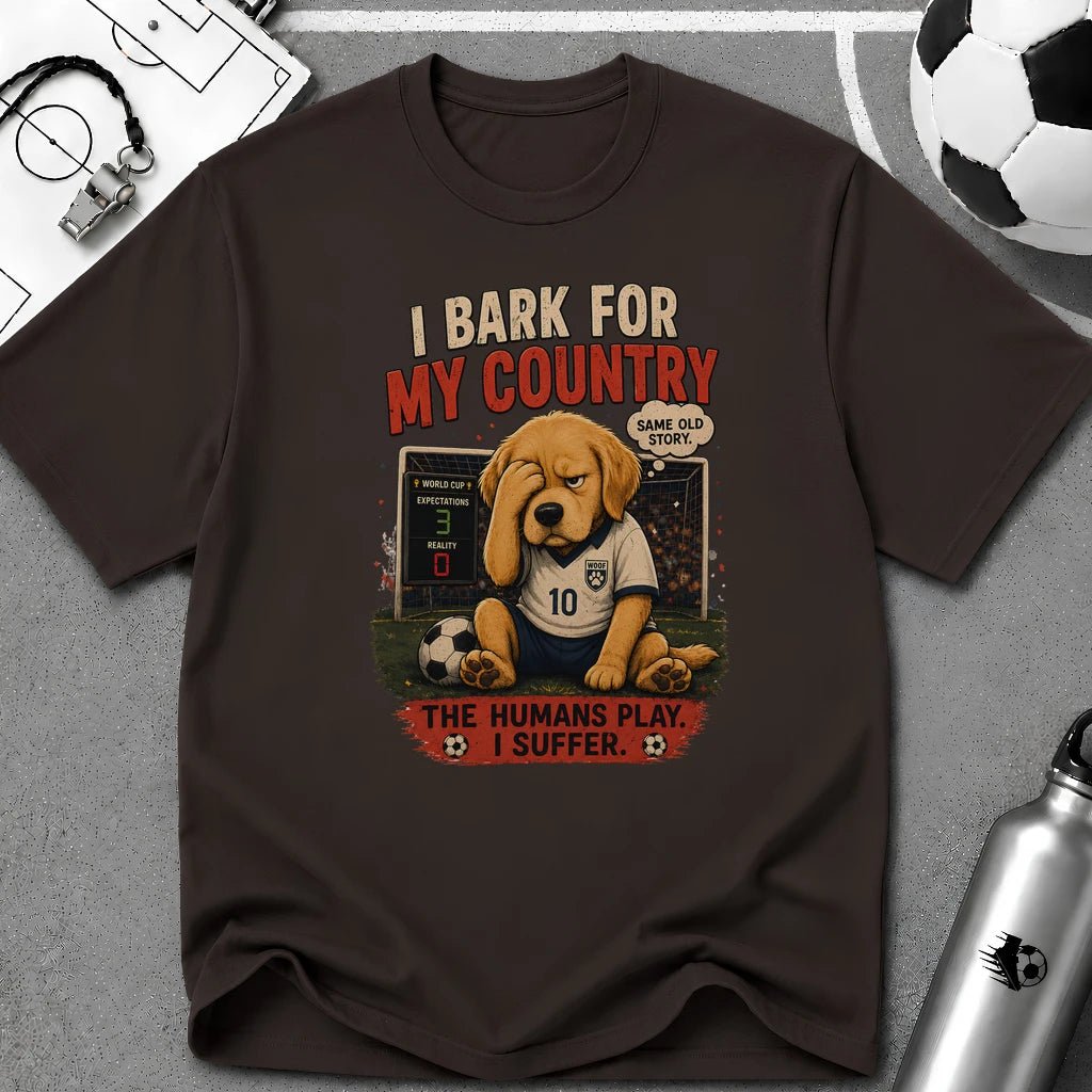 Patriotic Cute Puppy "I Bark For My Country" T-Shirt - soccer fan t-shirt | GoalRush Studio