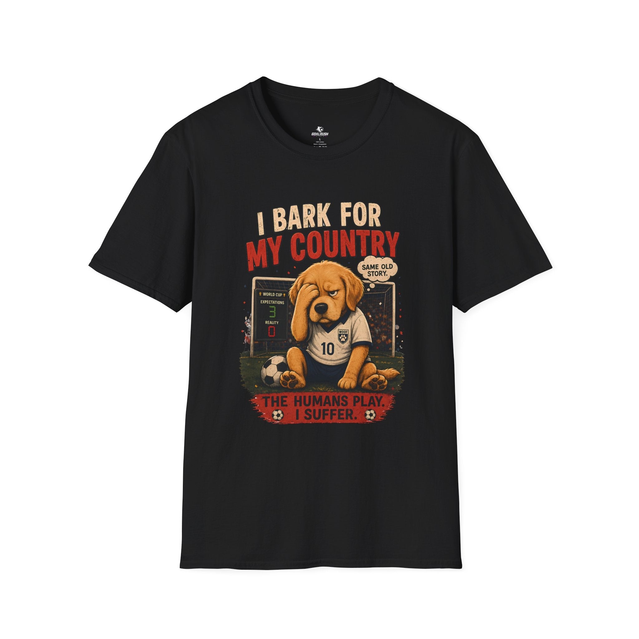 Patriotic Cute Puppy "I Bark For My Country" T-Shirt - soccer fan t-shirt | GoalRush Studio