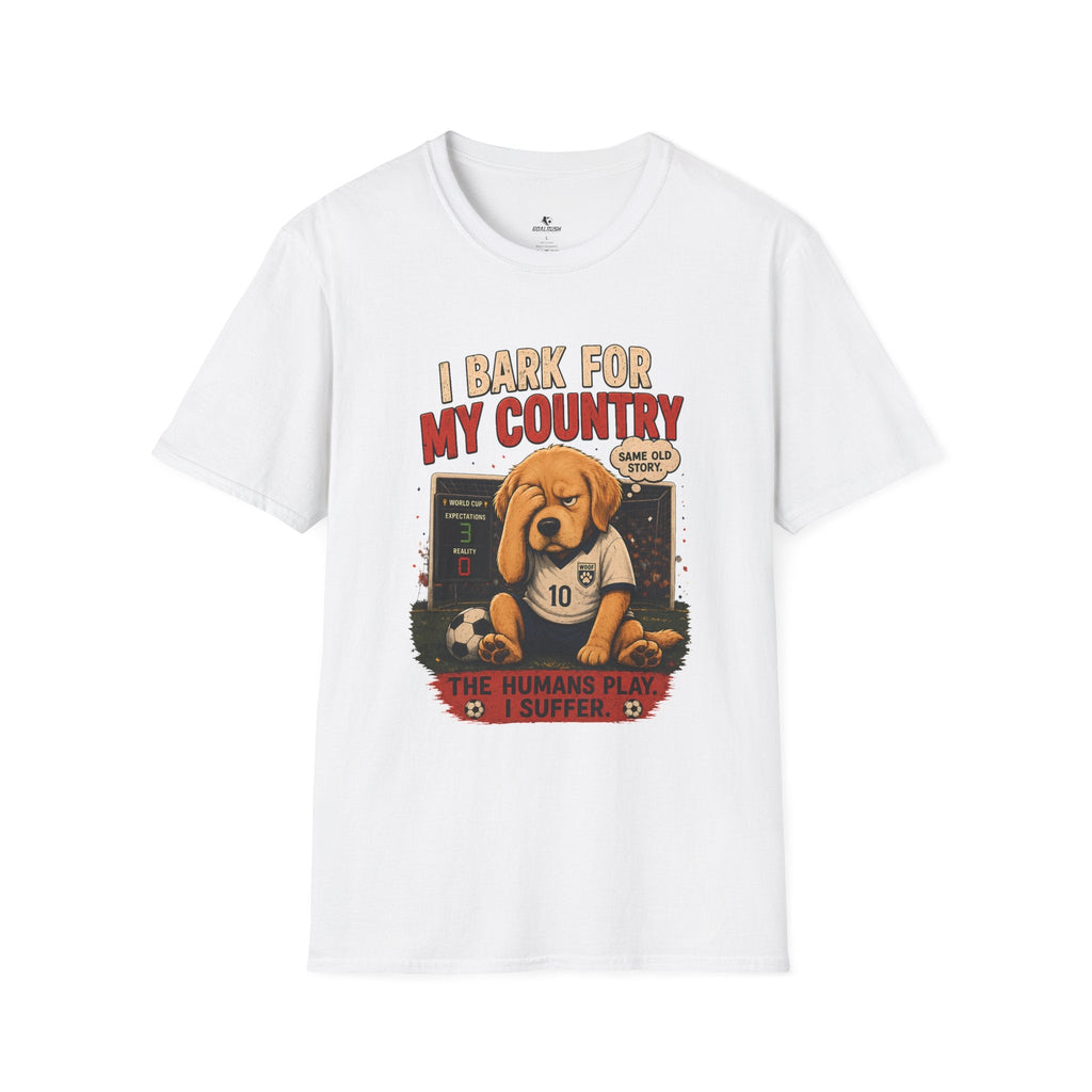 Patriotic Cute Puppy "I Bark For My Country" T-Shirt - soccer fan t-shirt | GoalRush Studio