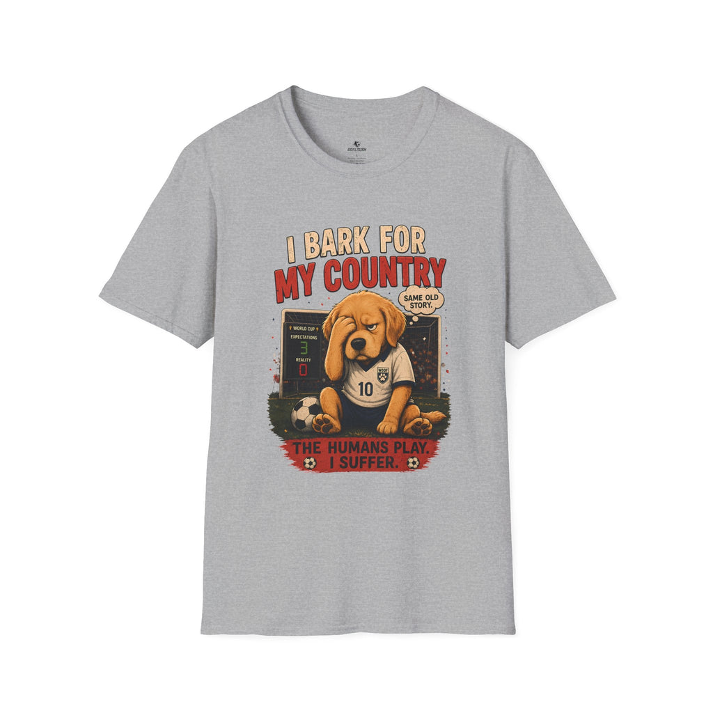 Patriotic Cute Puppy "I Bark For My Country" T-Shirt - soccer fan t-shirt | GoalRush Studio