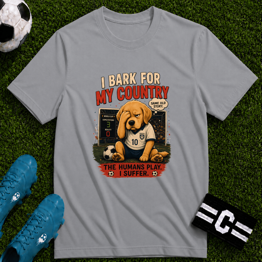 Patriotic Cute Puppy "I Bark For My Country" T-Shirt - soccer fan t-shirt | GoalRush Studio