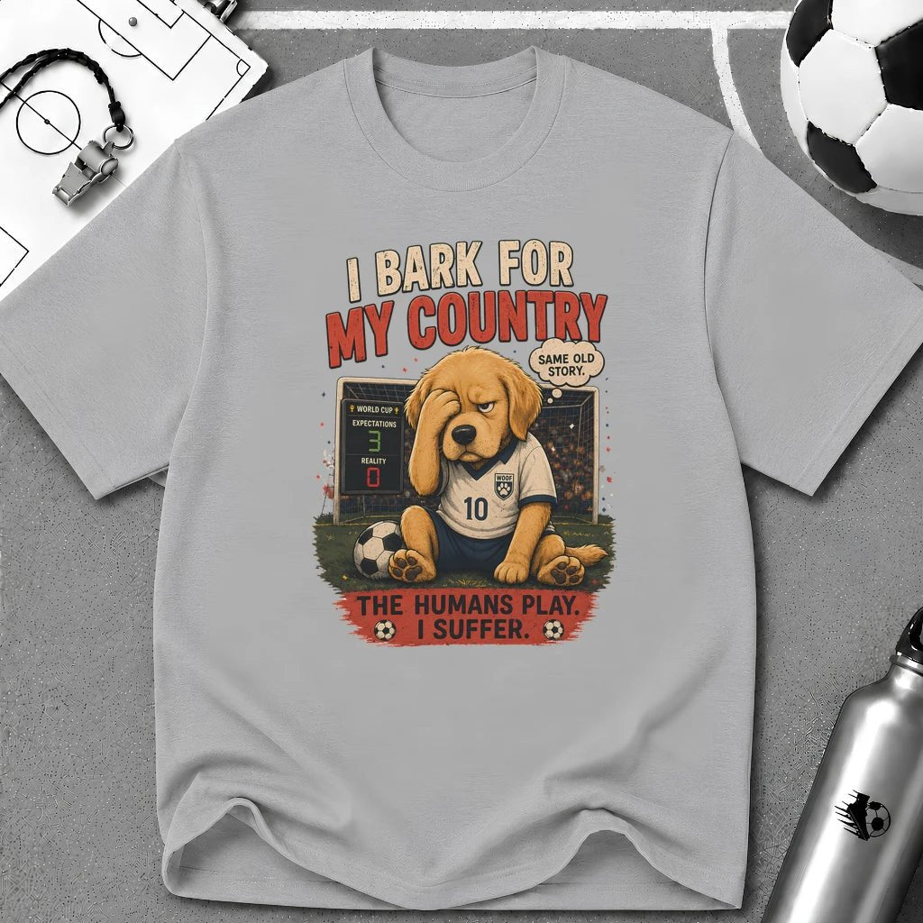 Patriotic Cute Puppy "I Bark For My Country" T-Shirt - soccer fan t-shirt | GoalRush Studio