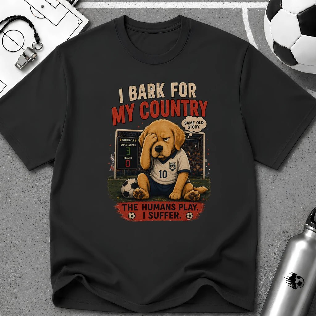 Patriotic Cute Puppy "I Bark For My Country" T-Shirt - soccer fan t-shirt | GoalRush Studio