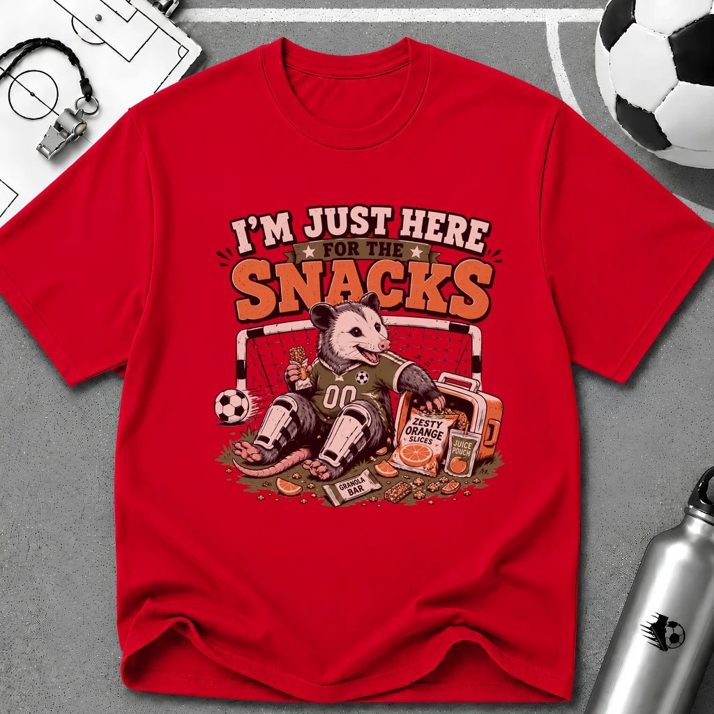 Racoon - I'm Just Here For The Snacks T-Shirt - soccer fan t-shirt | GoalRush Studio