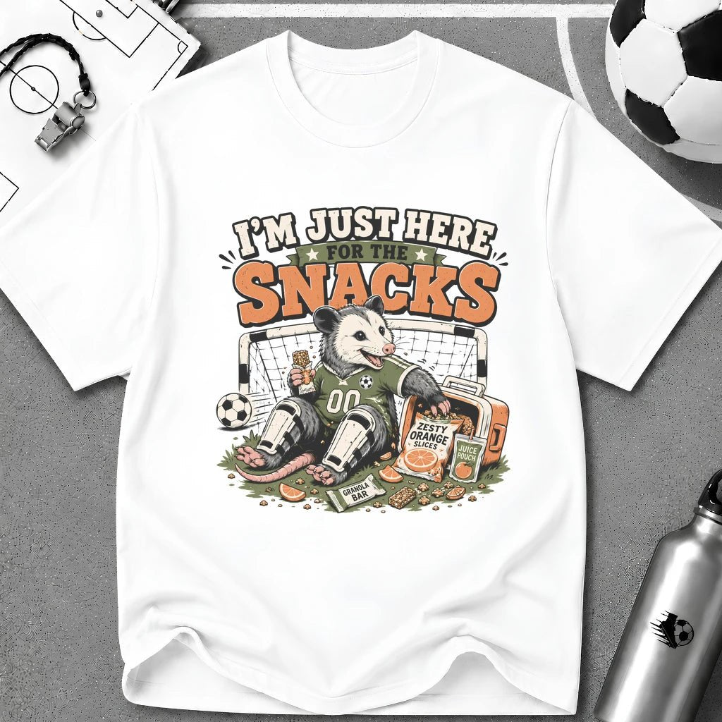 Racoon - I'm Just Here For The Snacks T-Shirt - soccer fan t-shirt | GoalRush Studio