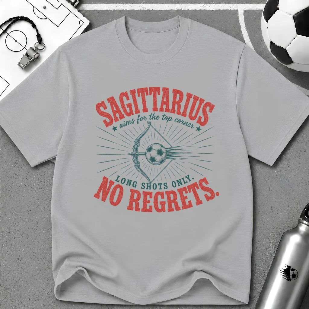 SAGITARIUS - Long Shots Only, No Regrets T-Shirt - soccer fan t-shirt | GoalRush Studio