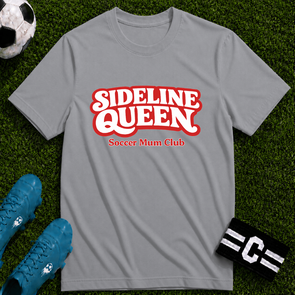 Sideline Queen Soccer Mum Club T-Shirt - soccer fan t-shirt | GoalRush Studio