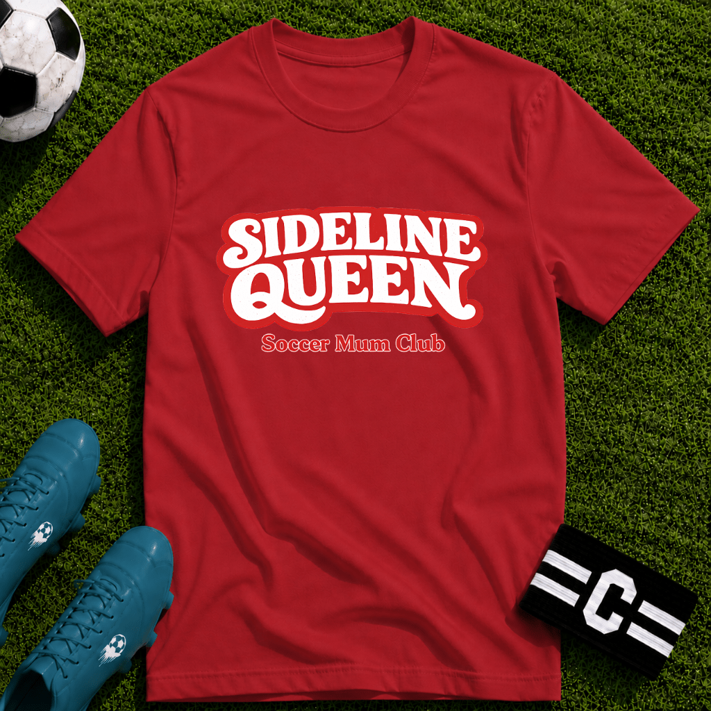 Sideline Queen Soccer Mum Club T-Shirt - soccer fan t-shirt | GoalRush Studio