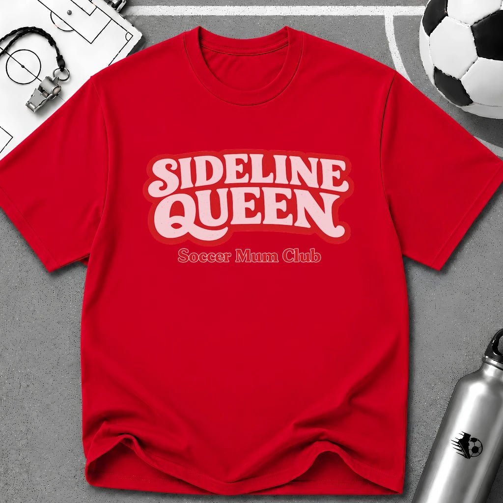 Sideline Queen Soccer Mum Club T-Shirt - soccer fan t-shirt | GoalRush Studio