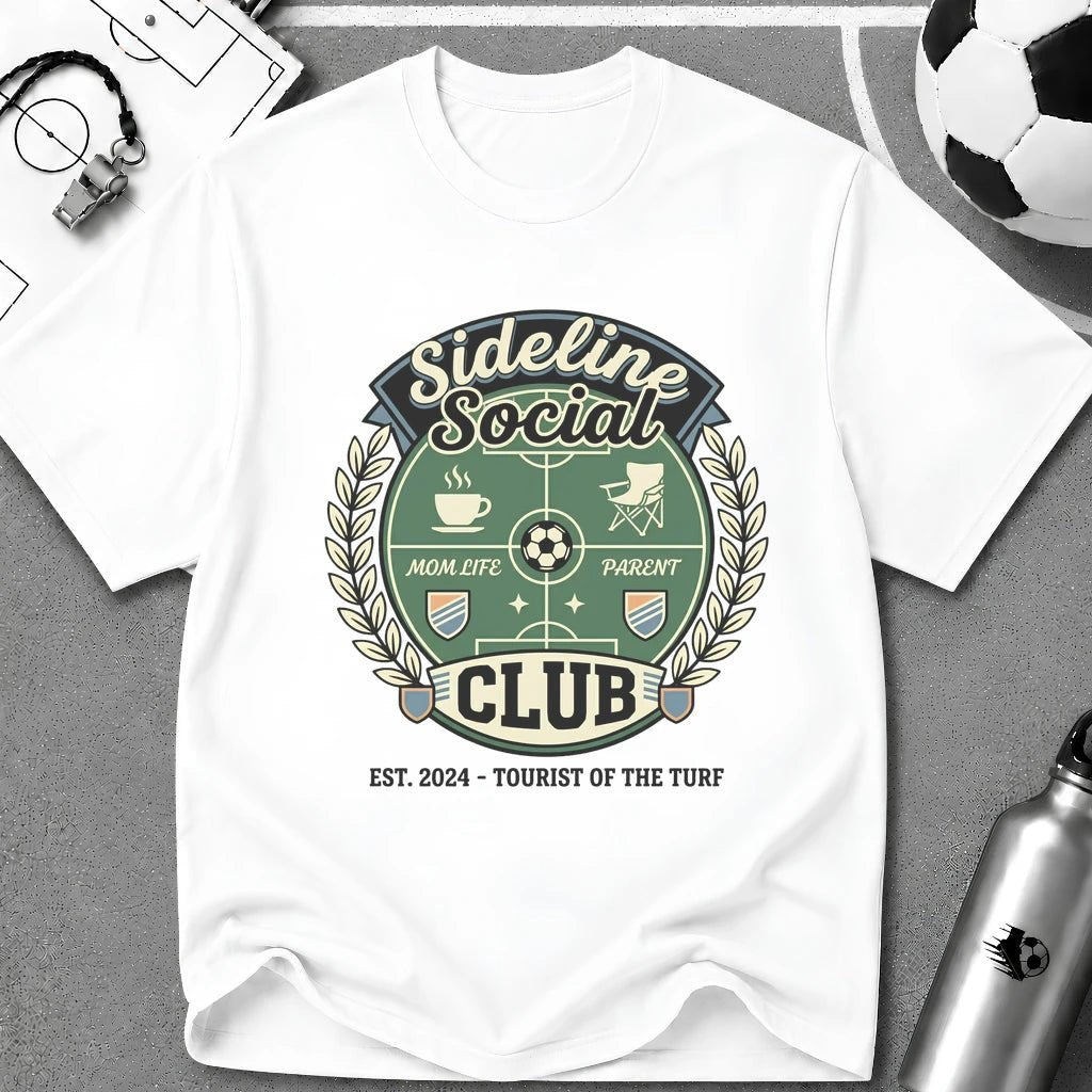 Sideline Social Club Funny Soccer T-Shirt - soccer fan t-shirt | GoalRush Studio