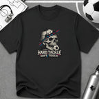 Skull Soccer T-Shirt "Hard Tackle, Soft Touch" - soccer fan t-shirt | GoalRush Studio