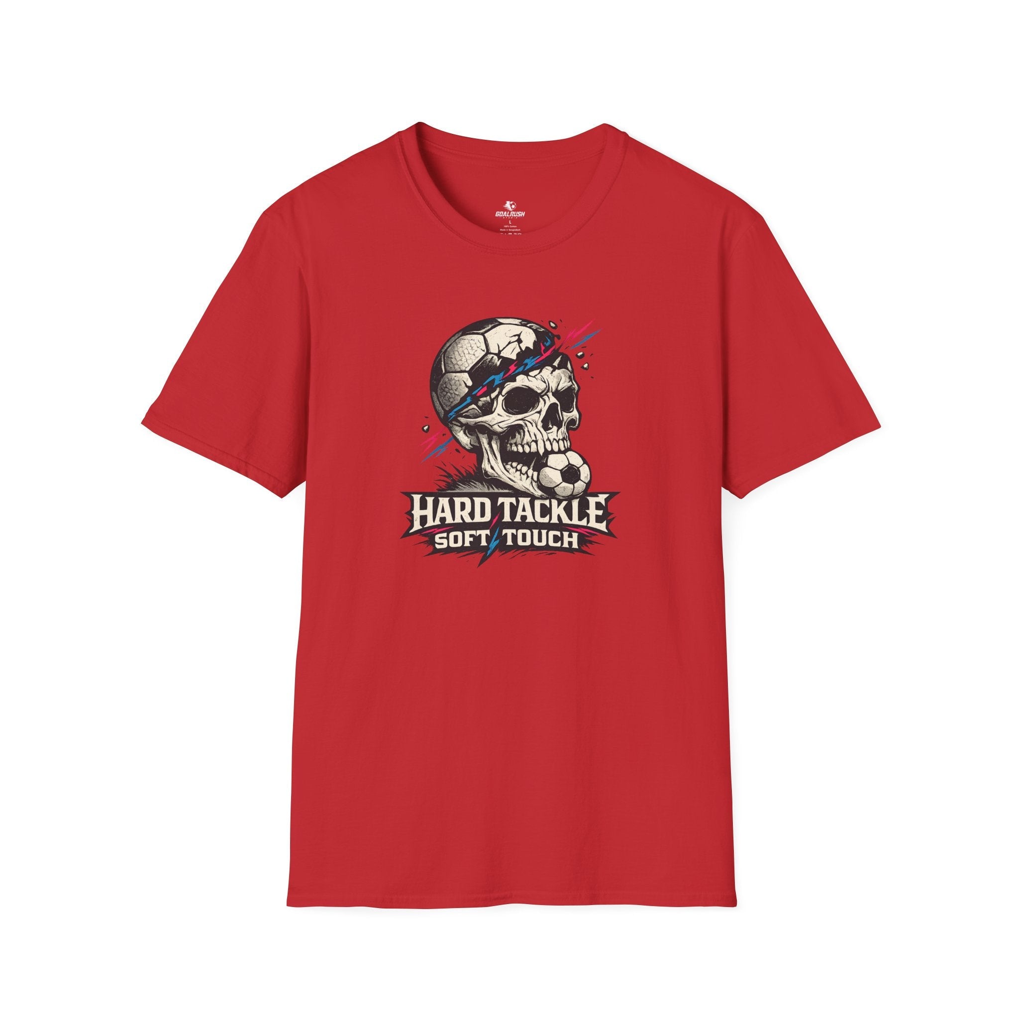 Skull Soccer T-Shirt "Hard Tackle, Soft Touch" - soccer fan t-shirt | GoalRush Studio