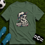 Skull Soccer T-Shirt "Hard Tackle, Soft Touch" - soccer fan t-shirt | GoalRush Studio