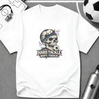 Skull Soccer T-Shirt "Hard Tackle, Soft Touch" - soccer fan t-shirt | GoalRush Studio
