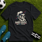 Skull Soccer T-Shirt "Hard Tackle, Soft Touch" - soccer fan t-shirt | GoalRush Studio