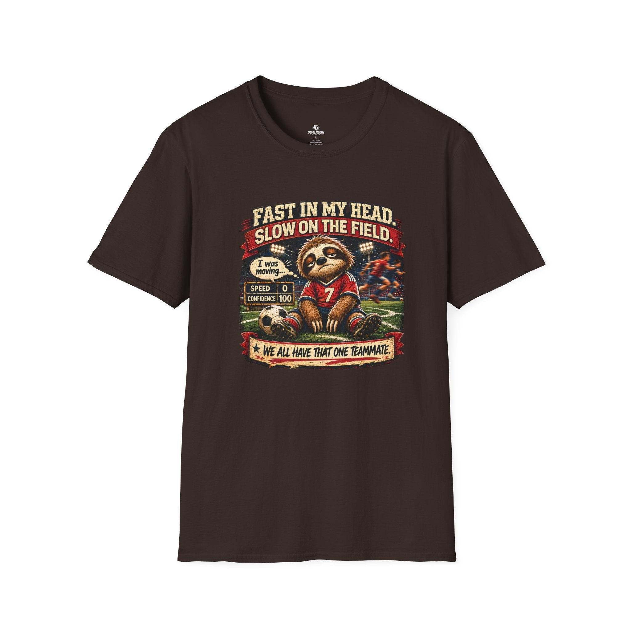 Sloth Football T-Shirt "Fast In My Head, Slow On The Field" - soccer fan t-shirt | GoalRush Studio