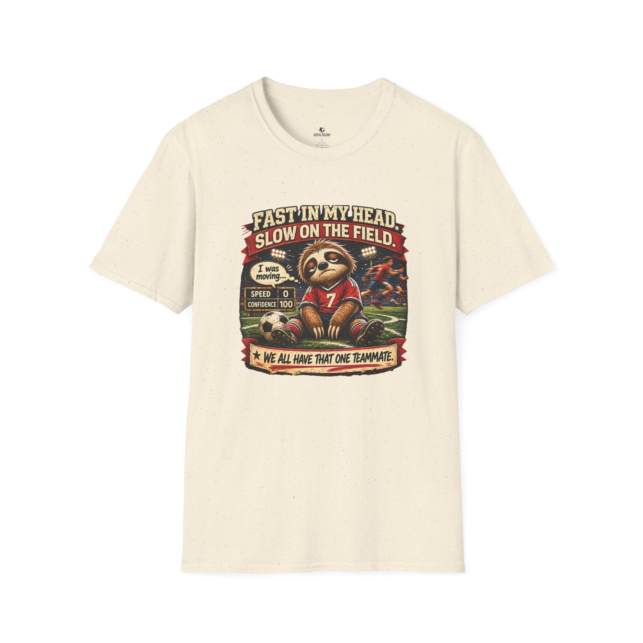 Sloth Football T-Shirt "Fast In My Head, Slow On The Field" - soccer fan t-shirt | GoalRush Studio
