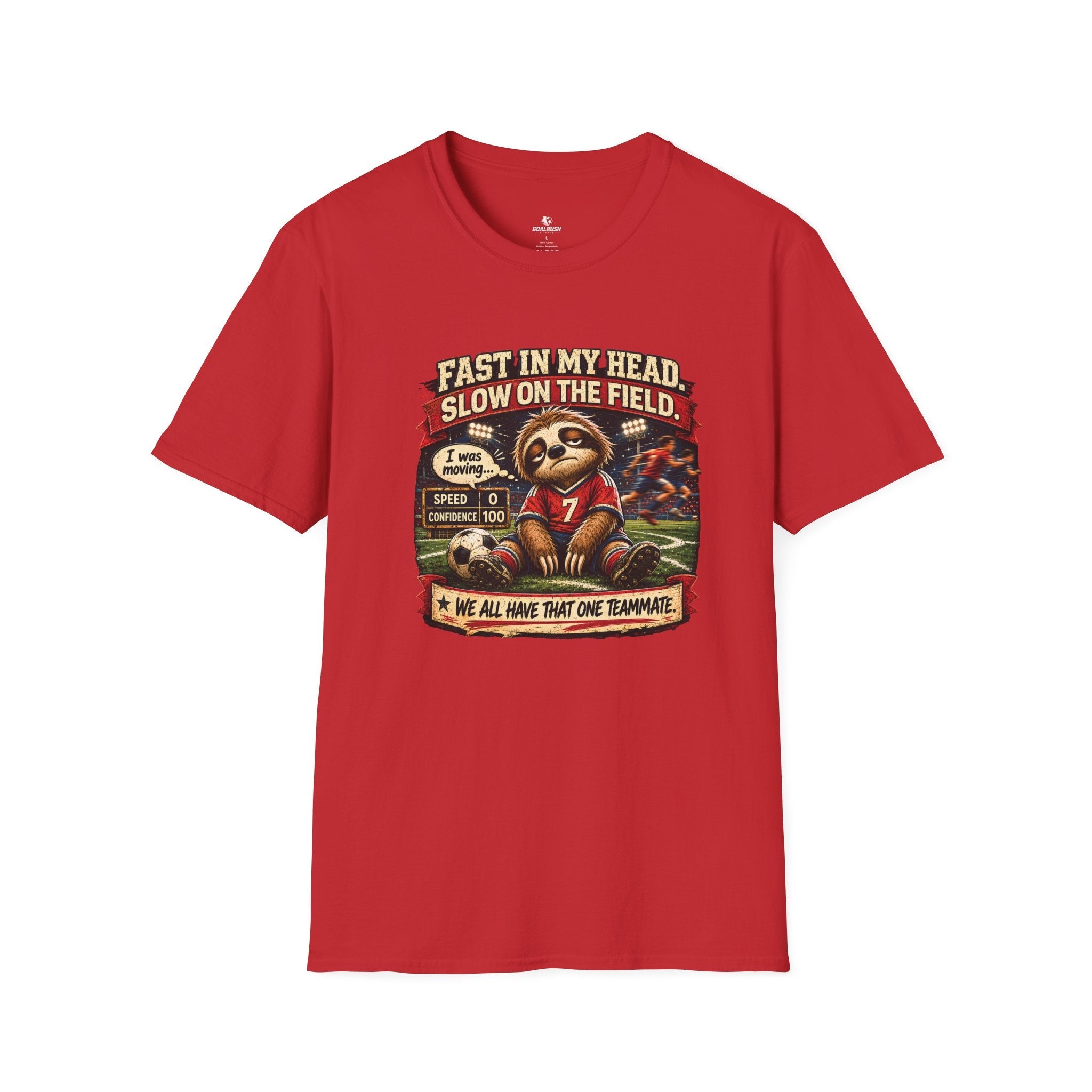 Sloth Football T-Shirt "Fast In My Head, Slow On The Field" - soccer fan t-shirt | GoalRush Studio