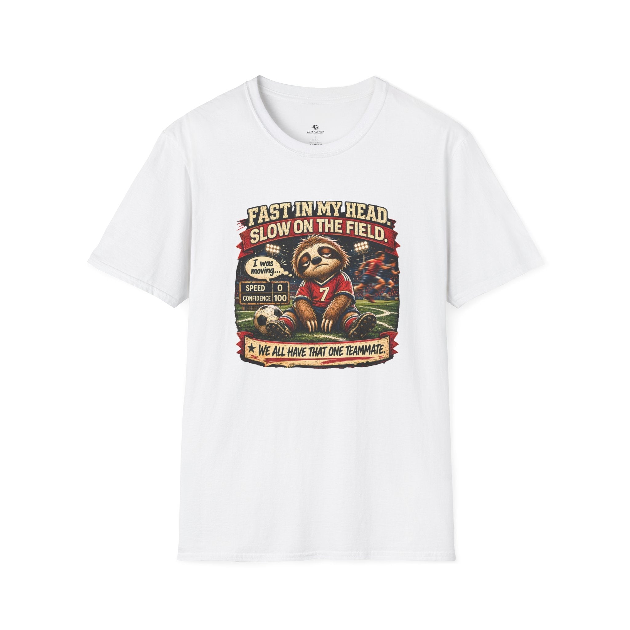 Sloth Football T-Shirt "Fast In My Head, Slow On The Field" - soccer fan t-shirt | GoalRush Studio